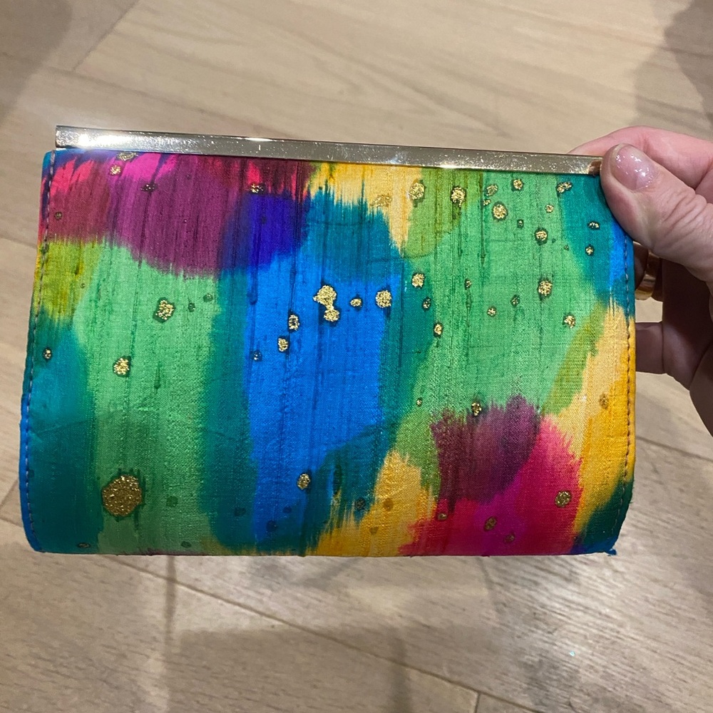 Colourful Silk  Clutch with Gold Accents